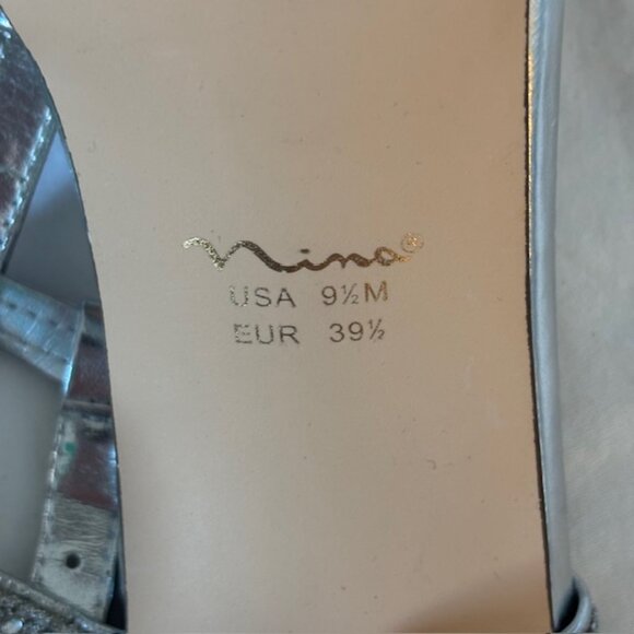 Nina Metallic Silver & Rhinestone High Heel Slingback Sandals Size 9.5M - Picture 10 of 13